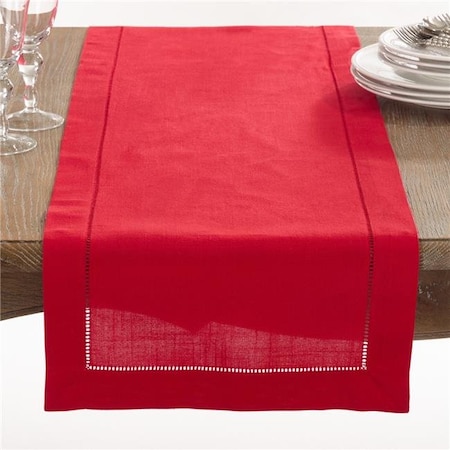 SARO 6301.R1672B 16 X 72 In. Rectangle Classic Hemstitch Border Table Runner  Red